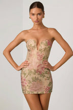 Chic Embellished Sweetheart-Neck A-Line Mini Dress in Rose Hotfix