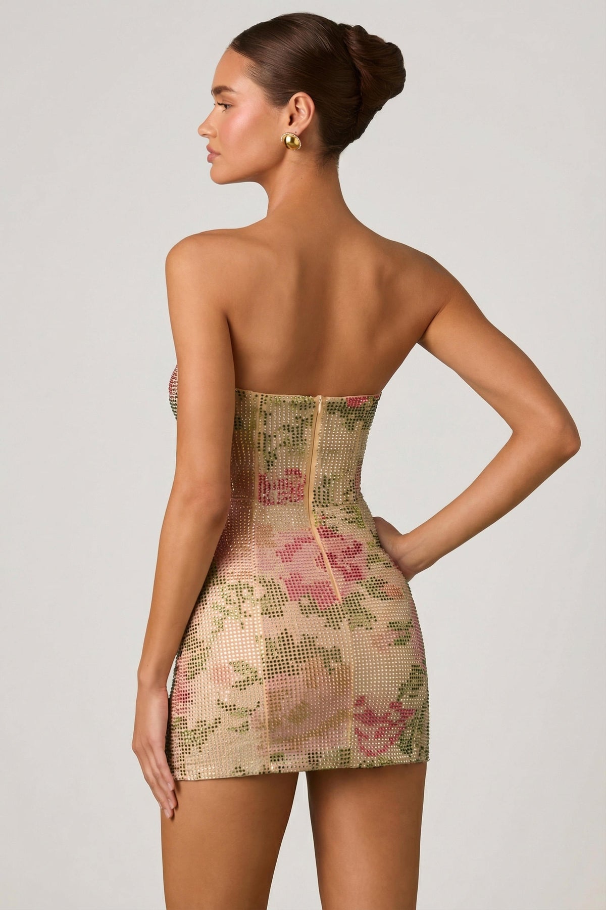 Chic Embellished Sweetheart-Neck A-Line Mini Dress in Rose Hotfix