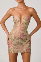 Chic Embellished Sweetheart-Neck A-Line Mini Dress in Rose Hotfix
