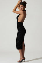 Chic Embellished Cut-Out Open-Back Midaxi Dress in Black