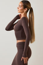 Chic Modal Plunge Long-Sleeve Top in Chocolate Brown