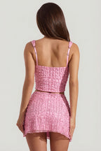 Chic Embellished Low-Rise Mini Skirt in Pink