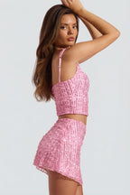 Chic Embellished Low-Rise Mini Skirt in Pink