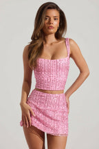 Chic Embellished Low-Rise Mini Skirt in Pink