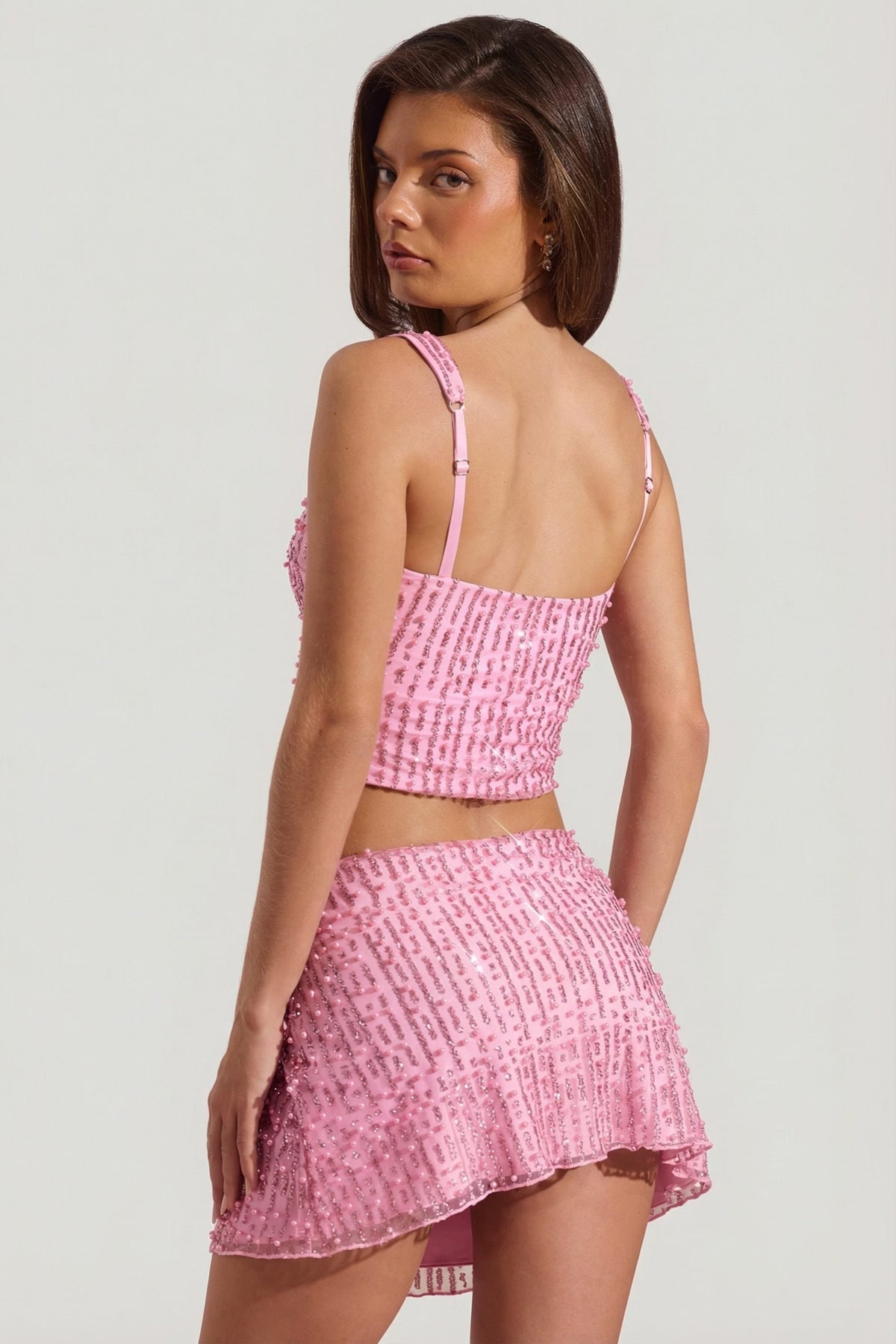 Chic Embellished Low-Rise Mini Skirt in Pink