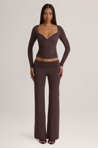 Chic Mid-Rise Straight-Leg Trousers in Chocolate Brown