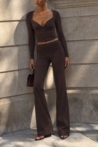Chic Mid-Rise Straight-Leg Trousers in Chocolate Brown