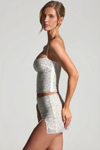 Chic Embellished Micro Mini Skirt in White
