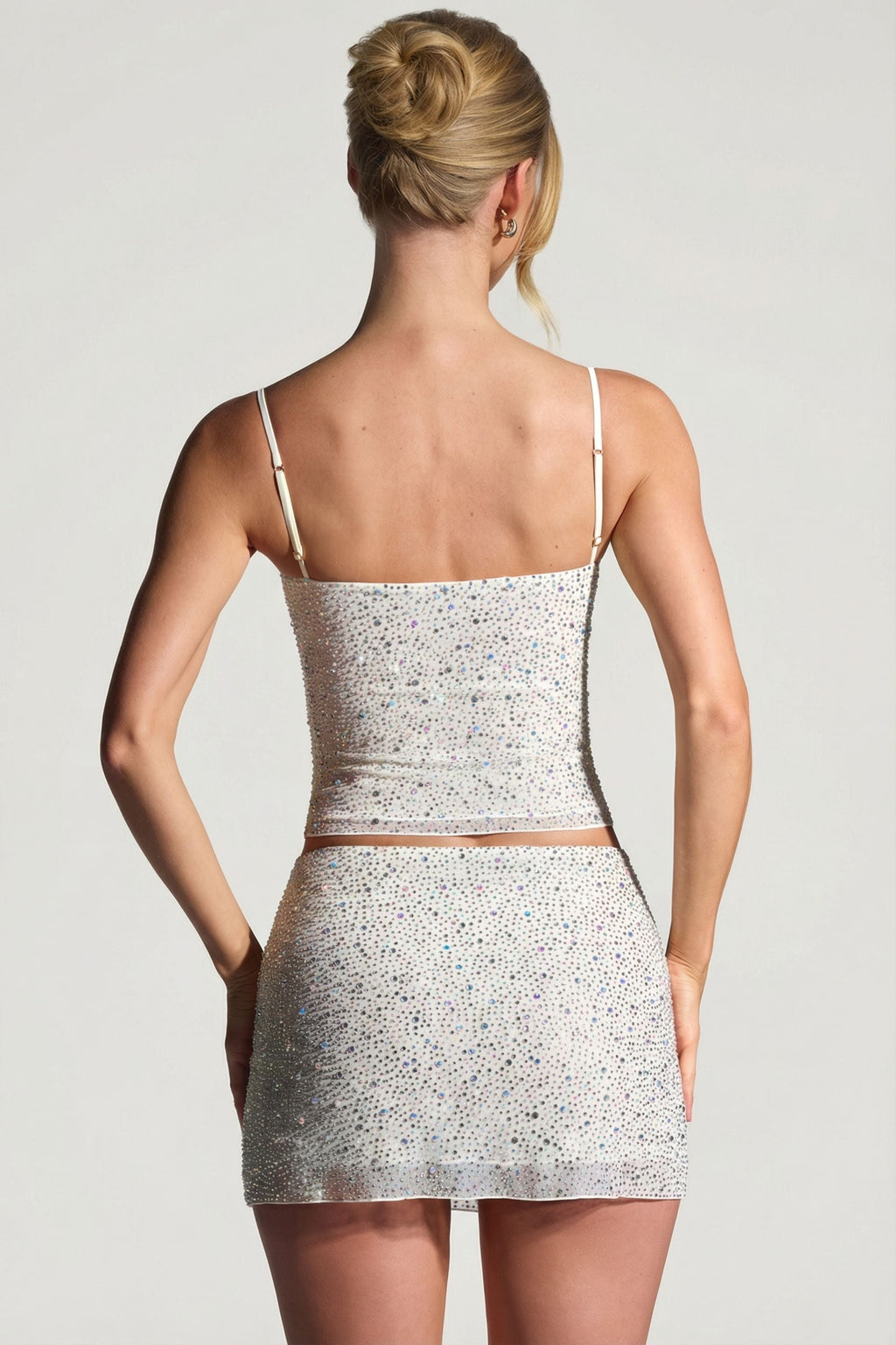Chic Embellished Micro Mini Skirt in White