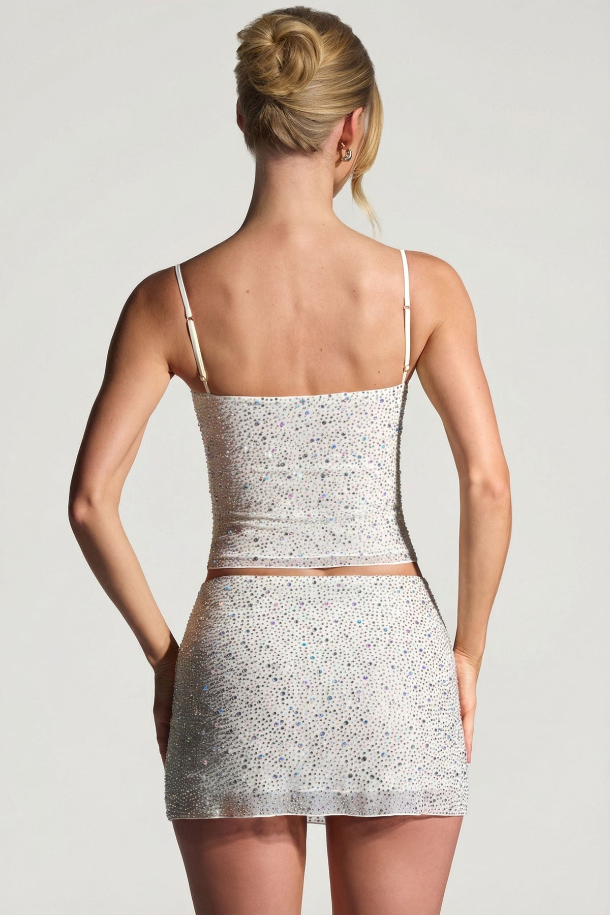 Chic Embellished Micro Mini Skirt in White