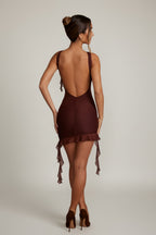 Chic Backless Ruffle Detailing Mini Dress in Brown
