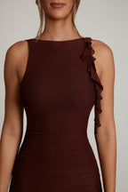 Chic Backless Ruffle Detailing Mini Dress in Brown