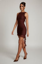 Chic Backless Ruffle Detailing Mini Dress in Brown