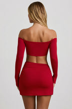 Chic Modal Contrast-Trim Crop Top in Red