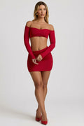 Chic Modal Contrast-Trim Crop Top in Red