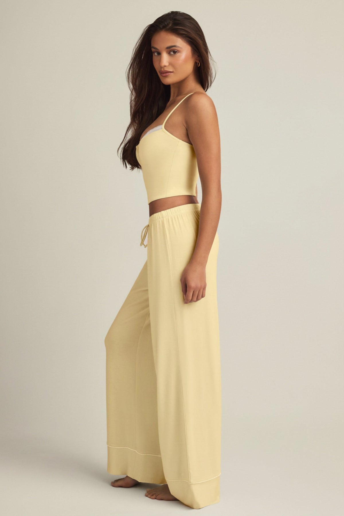 Chic Modal Mid-Rise Pyjama Trousers in Pastel Yellow