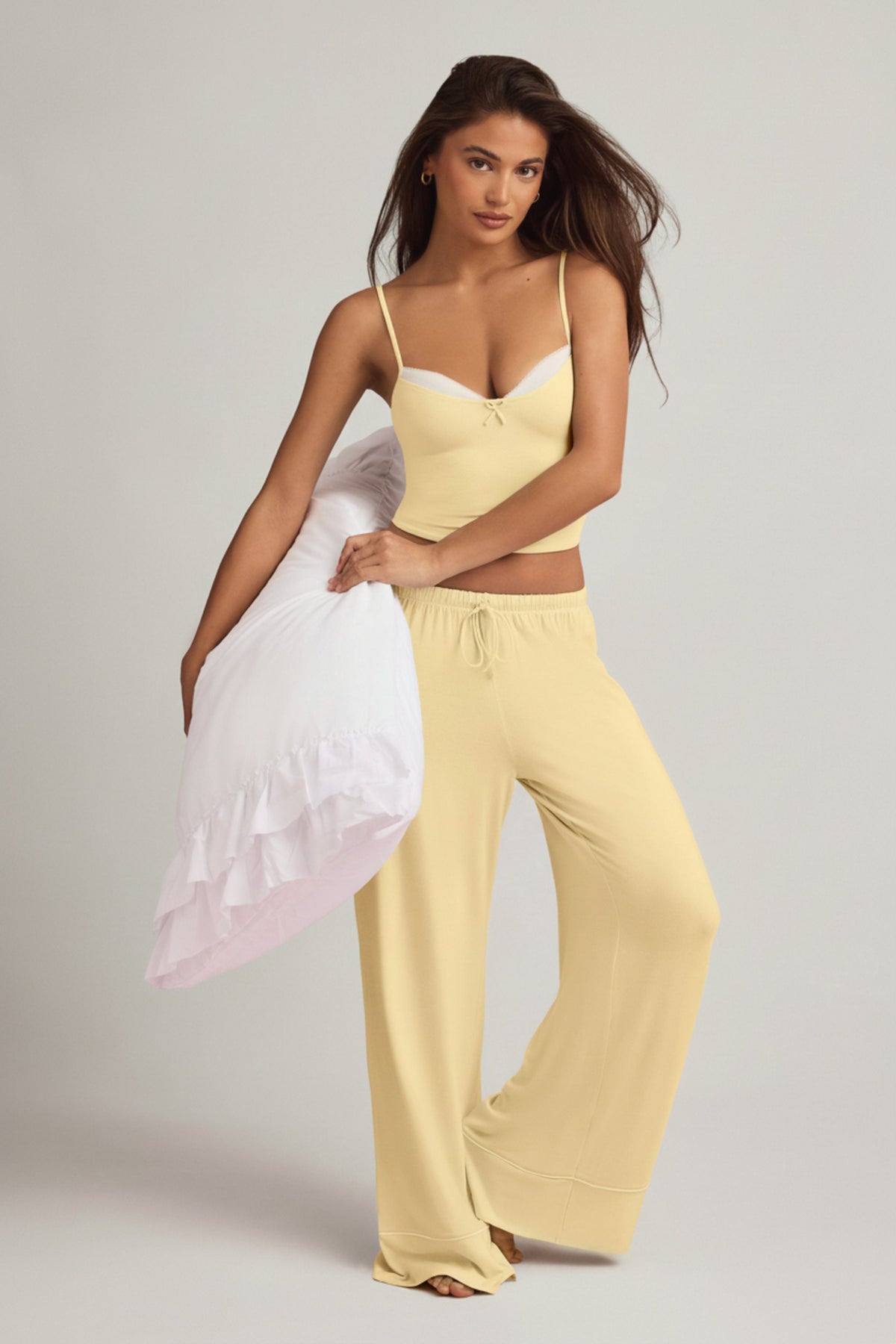 Chic Modal Mid-Rise Pyjama Trousers in Pastel Yellow