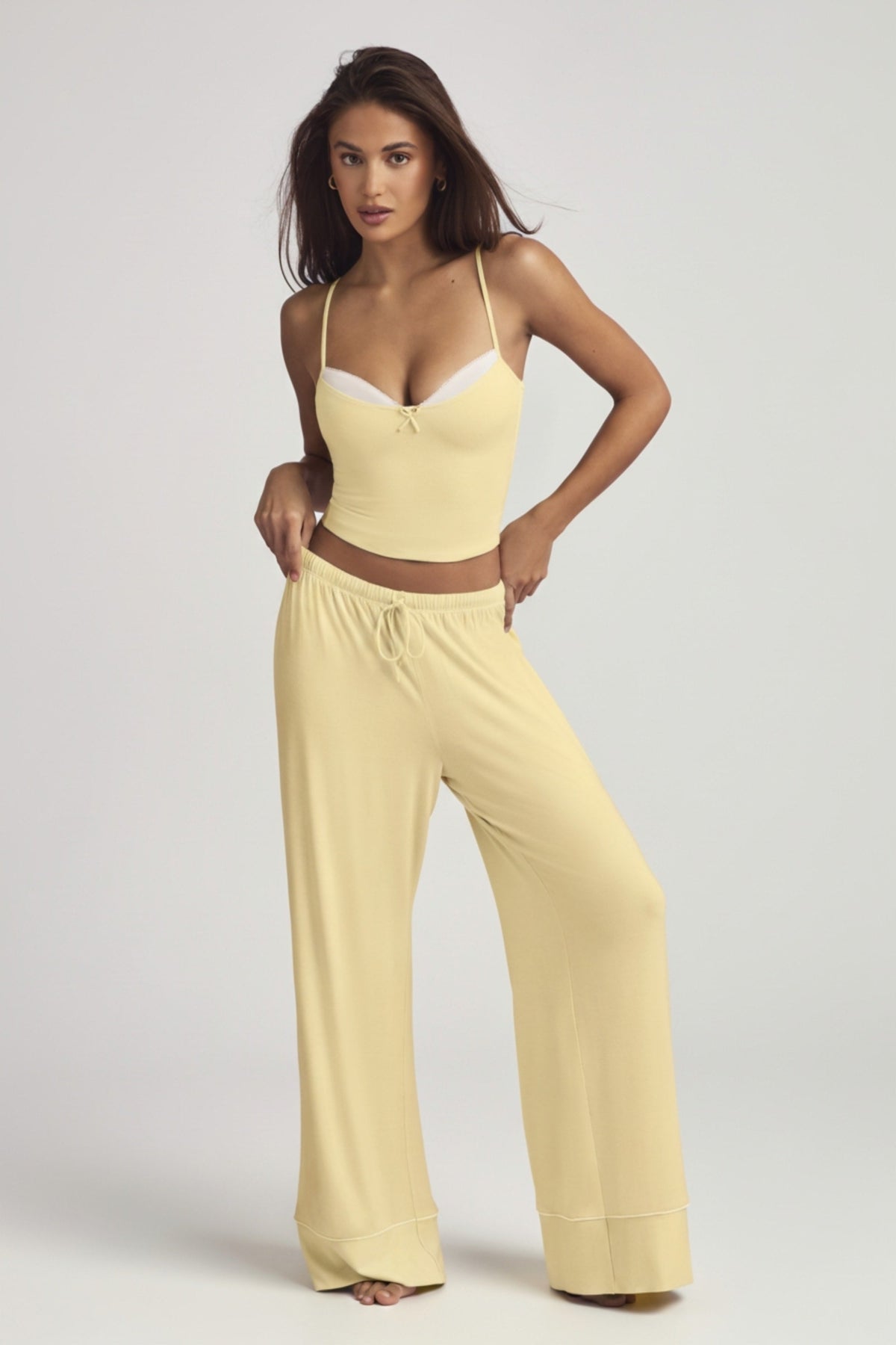 Chic Modal Mid-Rise Pyjama Trousers in Pastel Yellow