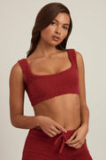 Chic Fluffy Knit Scoop-Neck Bralette in Ruby Red