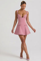 Chic Bow-Detail A-Line Mini Dress in Dusty Pink
