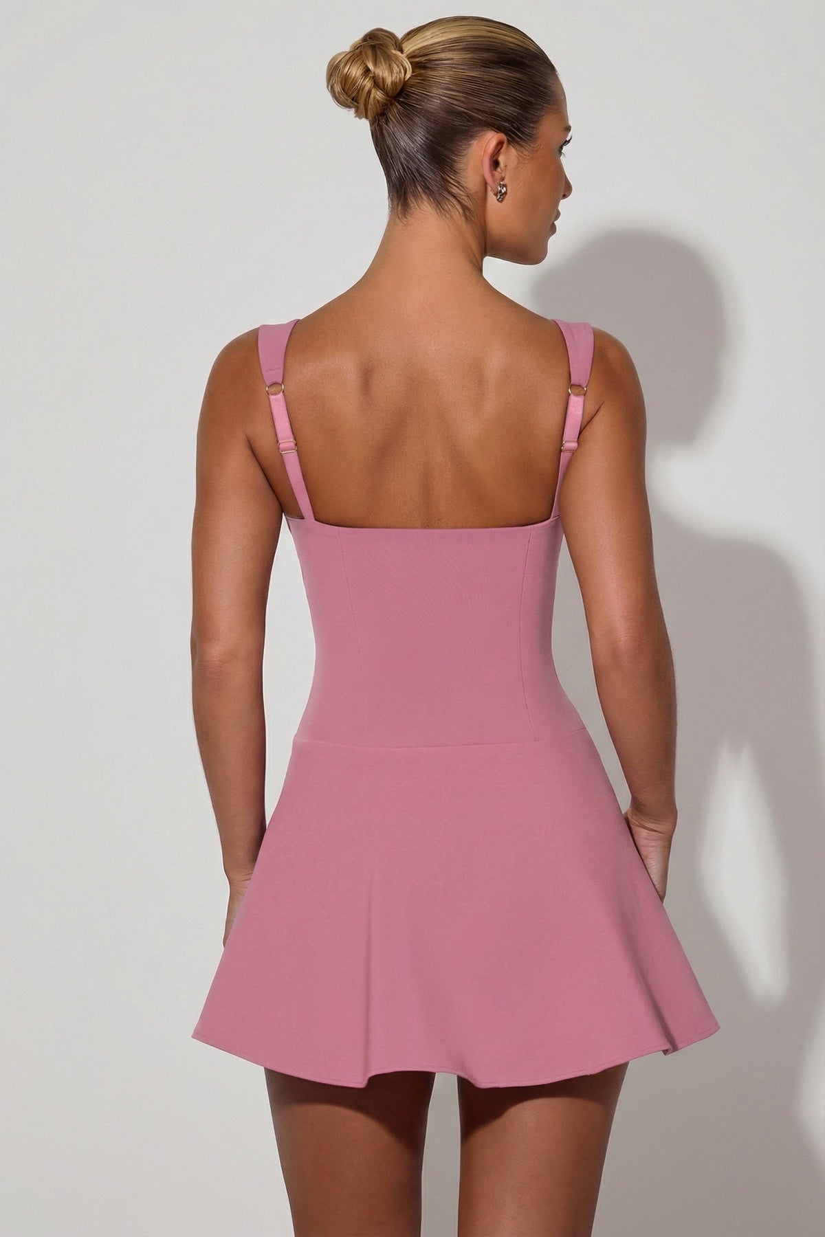 Chic Bow-Detail A-Line Mini Dress in Dusty Pink