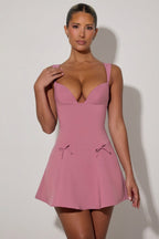 Chic Bow-Detail A-Line Mini Dress in Dusty Pink