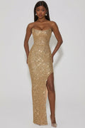Chic Embellished Corset Gown in Gold
