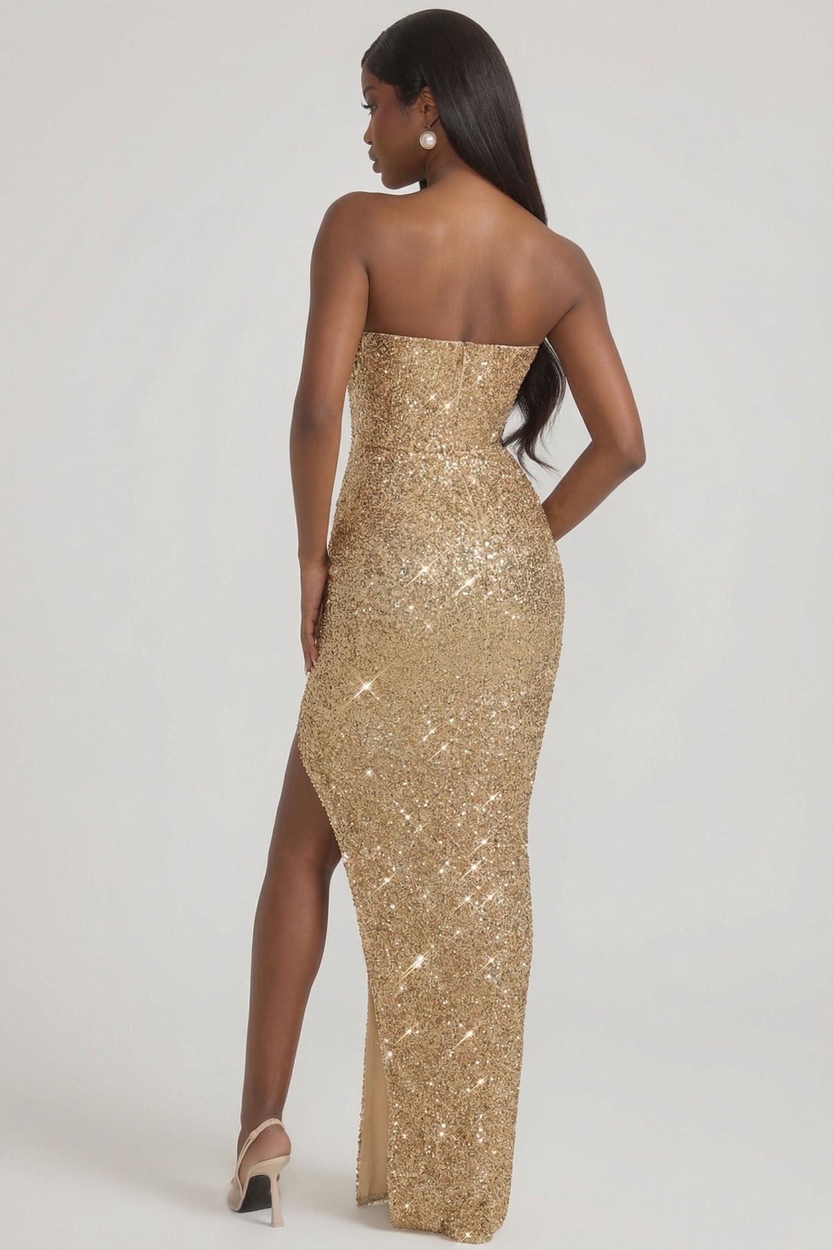 Chic Embellished Corset Gown in Gold