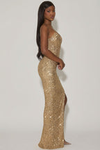 Chic Embellished Corset Gown in Gold
