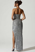 Chic Embellished Corset Gown in Silver