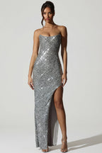 Chic Embellished Corset Gown in Silver