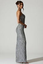 Chic Embellished Corset Gown in Silver
