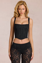 Chic Lace Soft-Scoop Adjustable Corset Top in Black