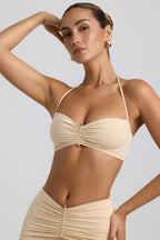 Chic Slinky Jersey Hardware Detail Halterneck Bralette in Buttercream