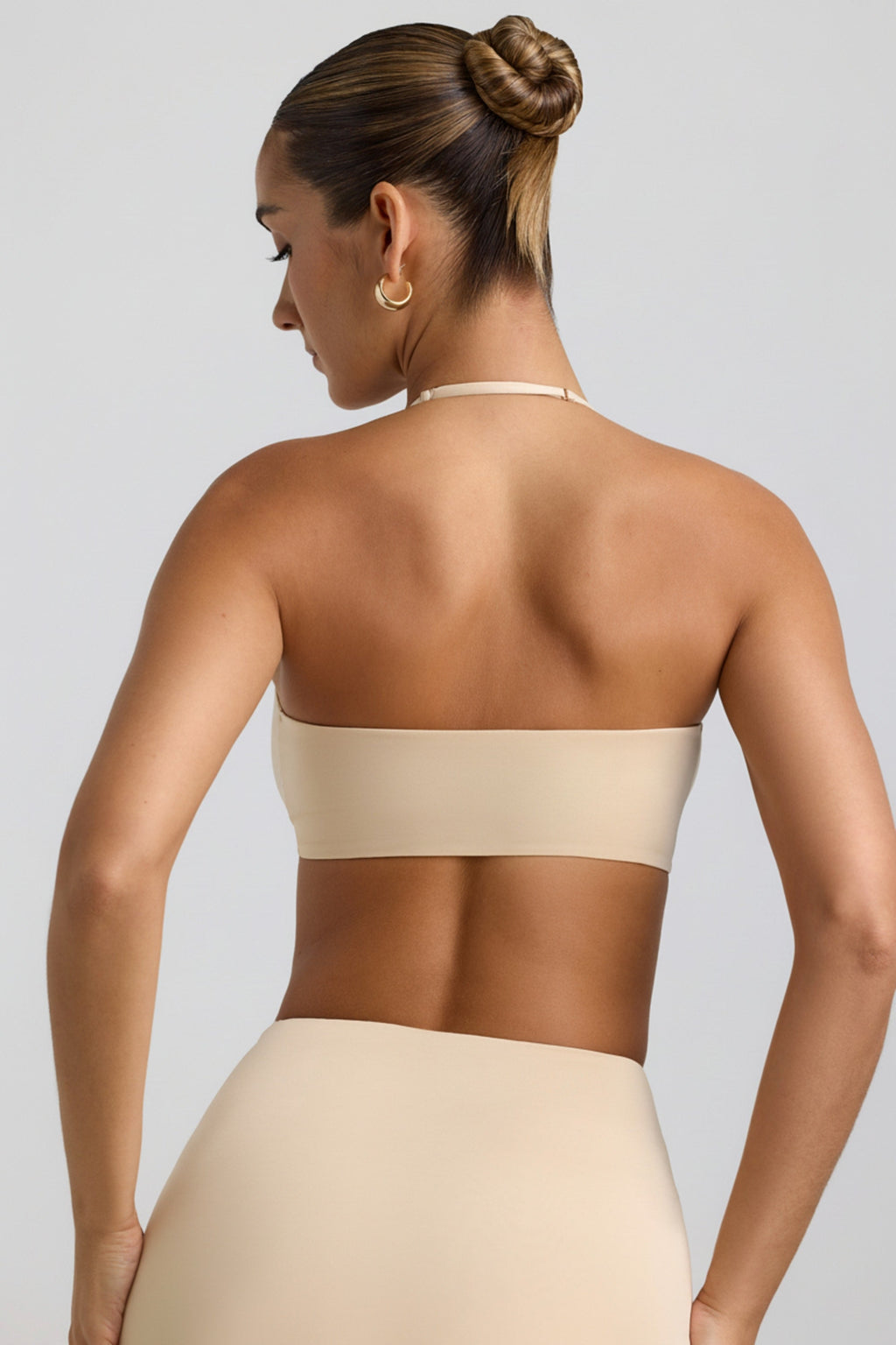 Chic Slinky Jersey Hardware Detail Halterneck Bralette in Buttercream