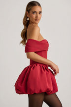 Chic Off-Shoulder Layered Bubble Hem Corset Mini Dress in True Red