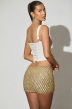 Chic Embellished Low-Rise Mini Skirt in Gold