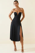 Chic Slinky Jersey Strapless A-Line Midaxi Dress in Black
