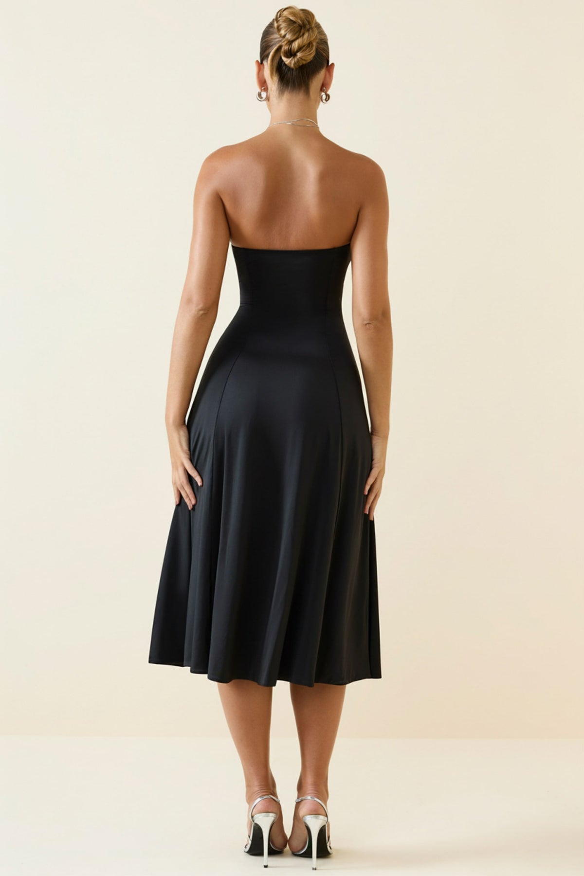 Chic Slinky Jersey Strapless A-Line Midaxi Dress in Black