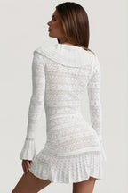 Chic Ruffle-Trim Pointelle-Knit Mini Dress in Coconut