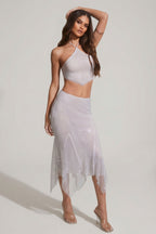 Chic Embellished Handkerchief Hem Midaxi Skirt in Silver
