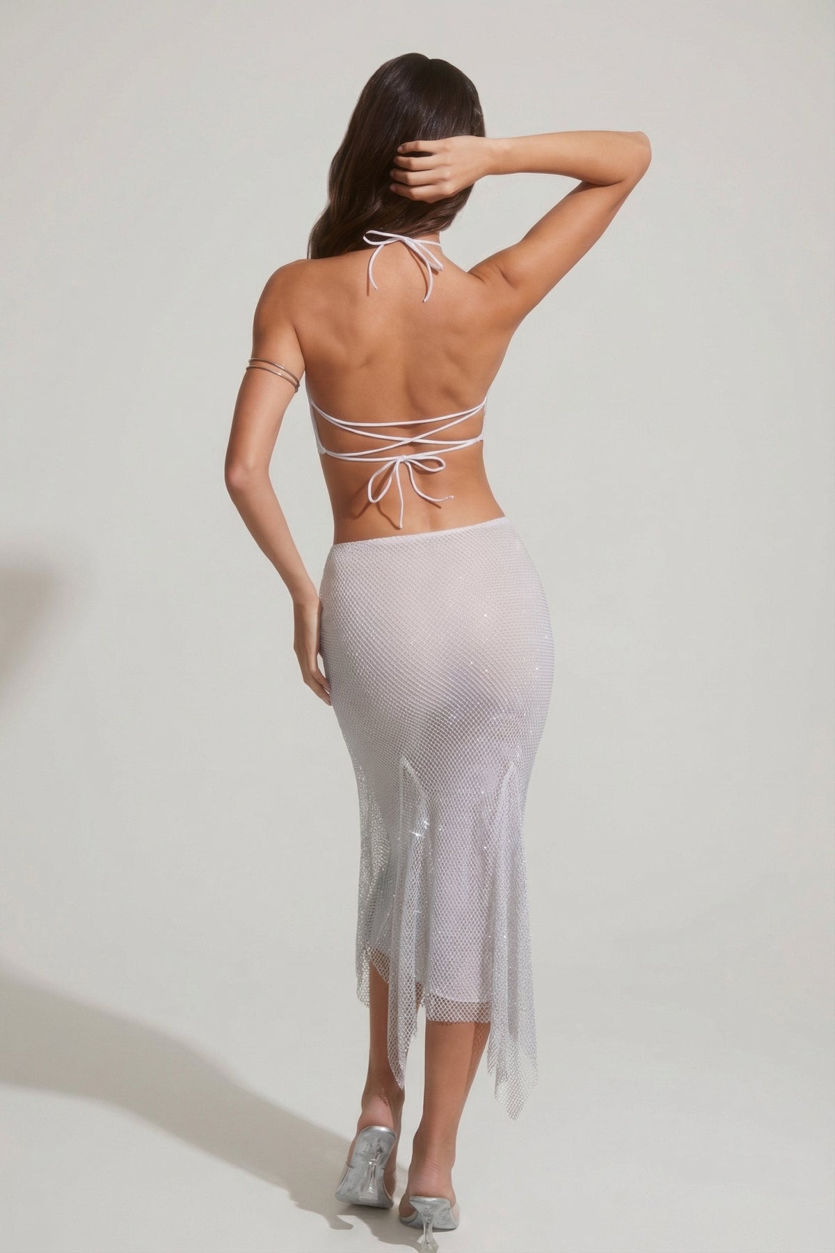 Chic Embellished Handkerchief Hem Midaxi Skirt in Silver