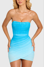 Chic Mesh Bodycon Mini Dress in Blue Ombre