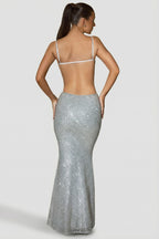 Chic Embellished Cut-Out Gown in Silver