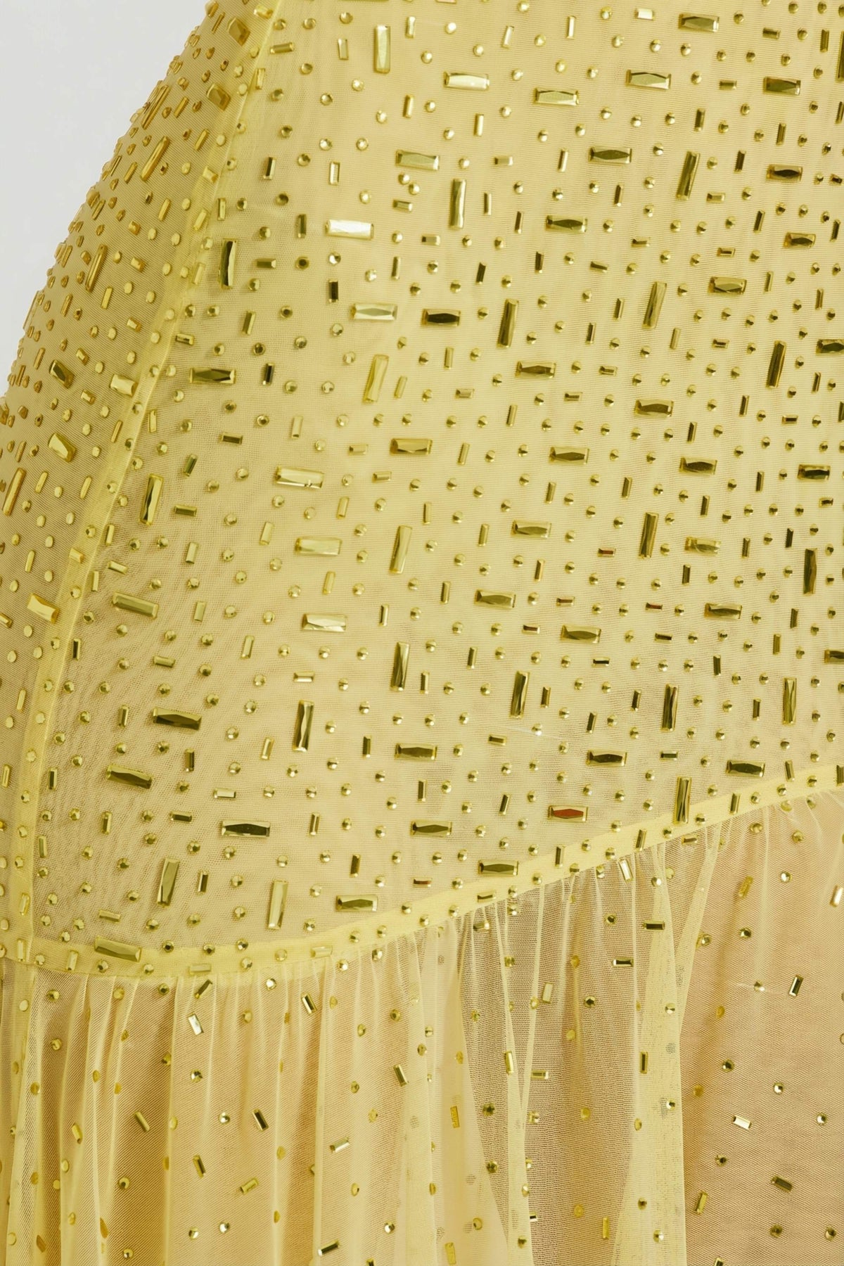 Chic Semi-Sheer Embellished Asymmetric Maxi Dress in Yellow