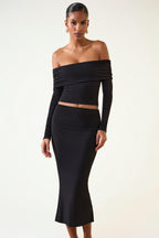 Chic Modal Off-Shoulder Long-Sleeve Top in Black