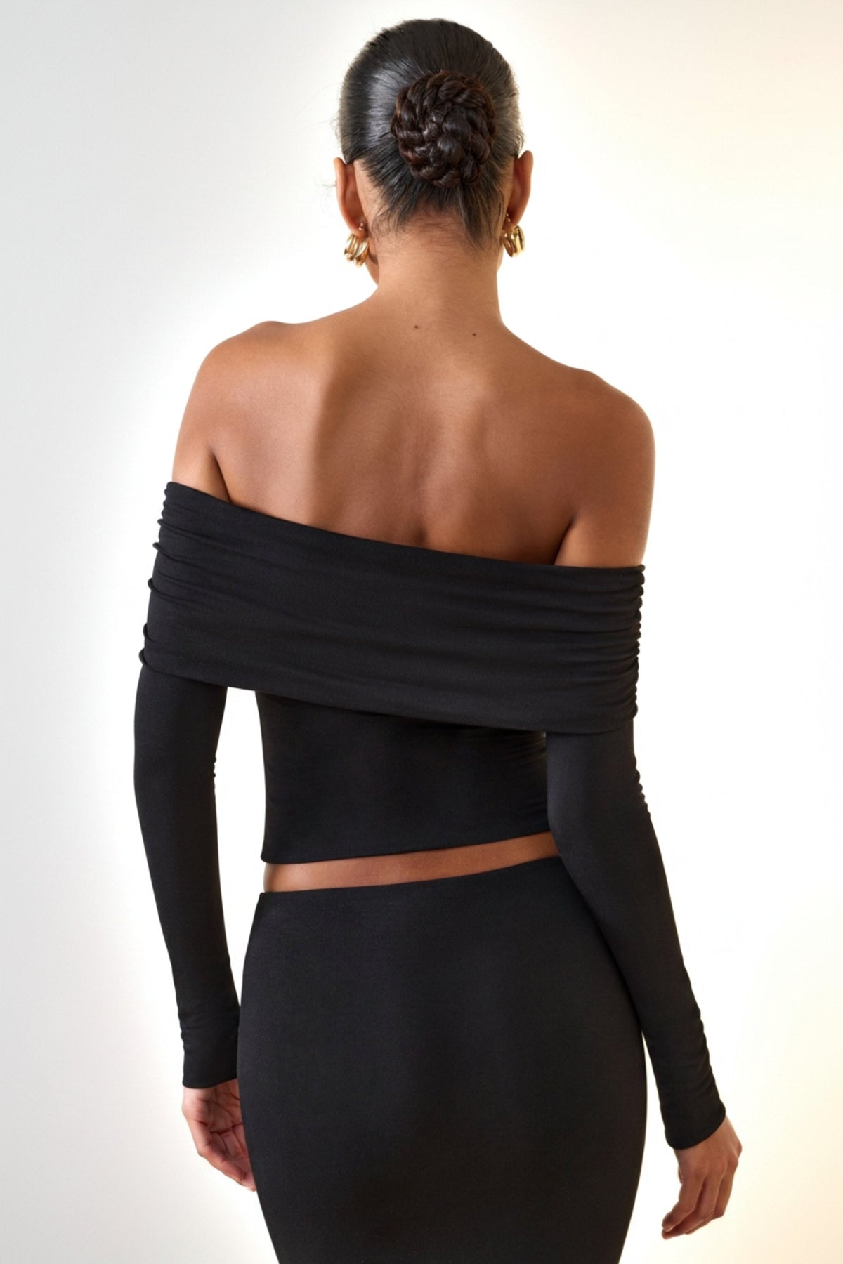 Chic Modal Off-Shoulder Long-Sleeve Top in Black