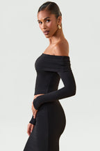 Chic Modal Off-Shoulder Long-Sleeve Top in Black