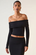 Chic Modal Off-Shoulder Long-Sleeve Top in Black