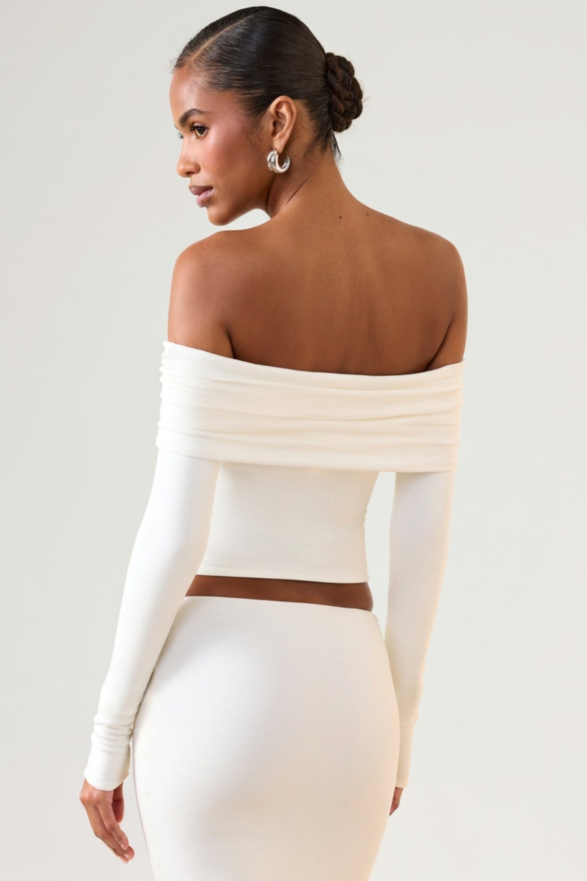 Chic Modal Off-Shoulder Long-Sleeve Top in White